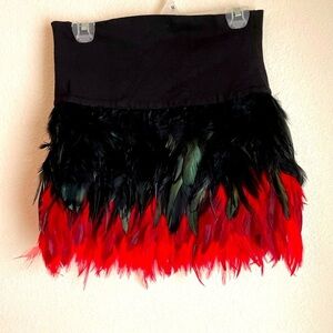 bebe Addiction  Black and Red Ombré Feathered Mini Skirt size XS